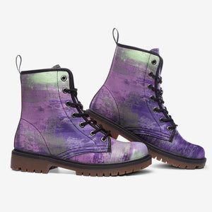 Fancy Vintage Purple Vegan Combat Boots| Cottagecore Faux Leather Shoes For Women| Teenagers| Unisex| Boho| Hippy Lace up boot| Cosplay