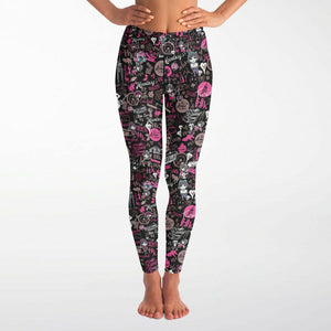 Hong Kong Pattern Yoga Pants (Black Pink/ For women)