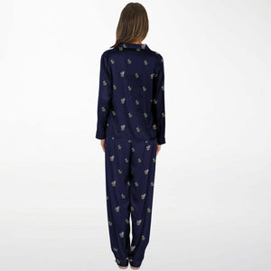 Rabbit Lantern Luxury Women's Satin Pajamas (Dark Blue)