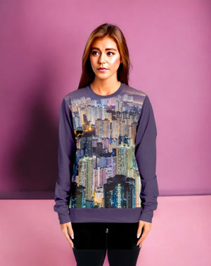 Hong Kong Night View Fashion Sweatshirt (Grey and Black)