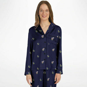 Rabbit Lantern Luxury Women's Satin Pajamas (Dark Blue)