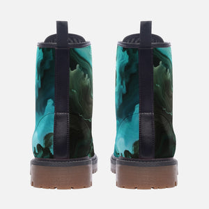 Teal Liquid Marble Combat Boots | Abstract Fluid Art Ankle Boot | Gothic Witchy Vegan Leather Shoes | Dark Moody Alt Fashion Festival Wear| Shoe Customs For Men, Women, Girls, Boys