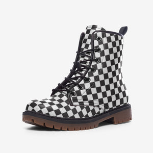 Monochrome Checkered Lace-Up Boots