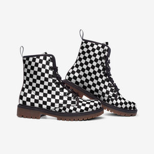 Monochrome Checkered Lace-Up Boots