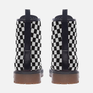 Monochrome Checkered Lace-Up Boots