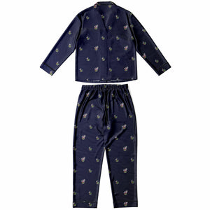 Rabbit Lantern Luxury Women's Satin Pajamas (Dark Blue)