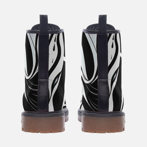 Black and White Graffiti Art Combat Boots| Hippy Vegan Lacing Up Shoes| Punk Grunge Boots| Wide Comfy Goth Boot For Women, Men, boys, girls