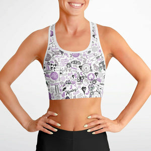 Hong Kong Pattern Mesh Padded Sports Bra (Lavender | Purple)