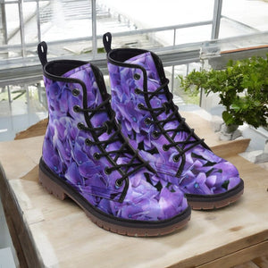 Purple Blossom Vegan Combat Boot| Blossoming boots| Cottagecore Faux Leather Shoes For Women| Teenagers| Unisex| Boho Lace up boot| Cosplay