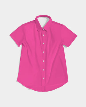 Barbie pink Women's Short Sleeve Button Up