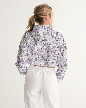 Hong Kong Pattern Women's Cropped Windbreaker(Lavender | Purple)