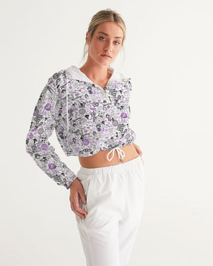 Hong Kong Pattern Women's Cropped Windbreaker(Lavender | Purple)