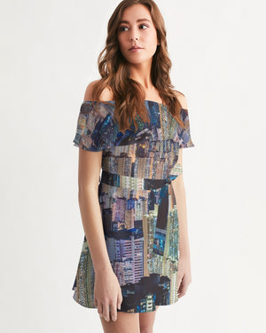 Hong Kong Night View Women's Off-Shoulder Dress