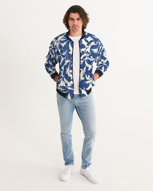 Pigeons Pattern Men's Bomber Jacket (Blue and Beige)