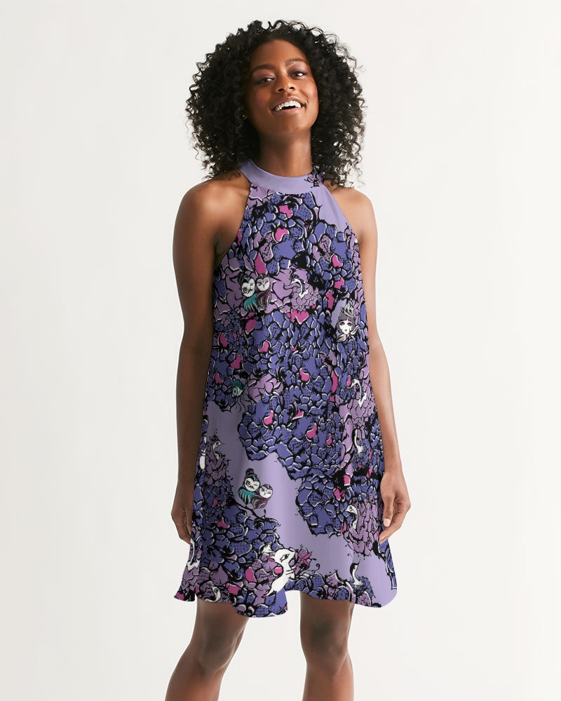 Owls Floral Women's Halter Dress