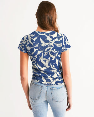 Pigeons Pattern Women's Tee (Blue and Beige)