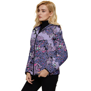 Owls Floral Women's Hooded Quilted Jacket（Purple）