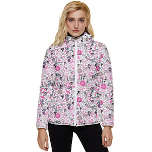 Hong Kong Pattern Women's Hooded Quilted Jacket (Pink)