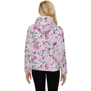 Hong Kong Pattern Women's Hooded Quilted Jacket (Pink)