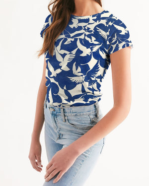 Pigeons Pattern Women's Tee (Blue and Beige)