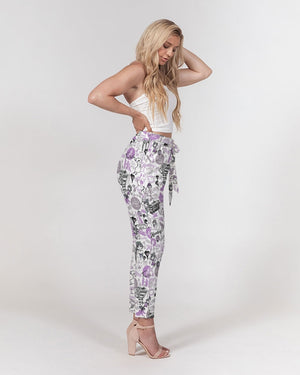 Hong Kong Pattern (Lavender | Purple) Women's Belted Tapered Pants