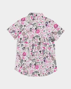 Hong Kong Pattern Women's Short Sleeve Button Up (Pink and white)