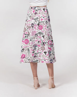 Hong Kong Pattern Women's A-Line Midi Skirt (Pink and White)