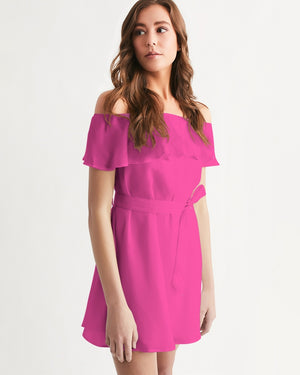 Barbie pink Women's Off-Shoulder Dress