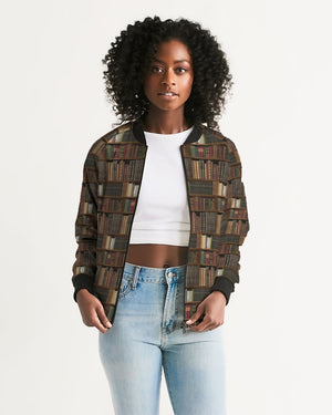 Library Book Lover Women's Bomber Jacket (Brwon)