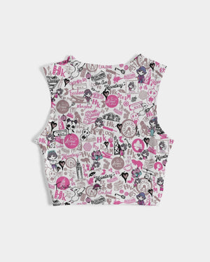 Hong Kong Pattern Women's Twist-Front Tank(Pink and White)