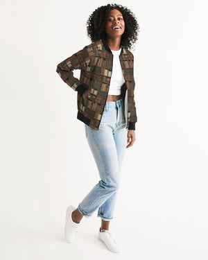 Library Book Lover Women's Bomber Jacket (Brwon)