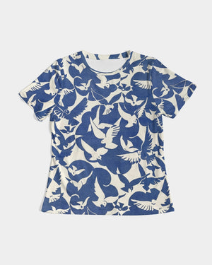 Pigeons Pattern Women's Tee (Blue and Beige)