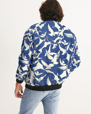 Pigeons Pattern Men's Bomber Jacket (Blue and Beige)