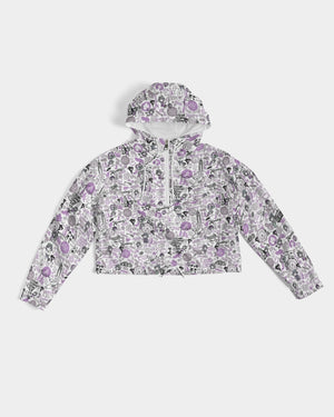 Hong Kong Pattern Women's Cropped Windbreaker(Lavender | Purple)