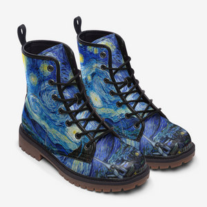 Starry Night boots Vegan Leather boots (Van Gogh/Black and Blue)