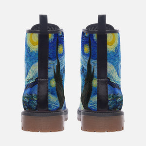 Starry Night boots Vegan Leather boots (Van Gogh/Black and Blue)