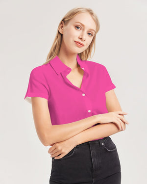 Barbie pink Women's Short Sleeve Button Up