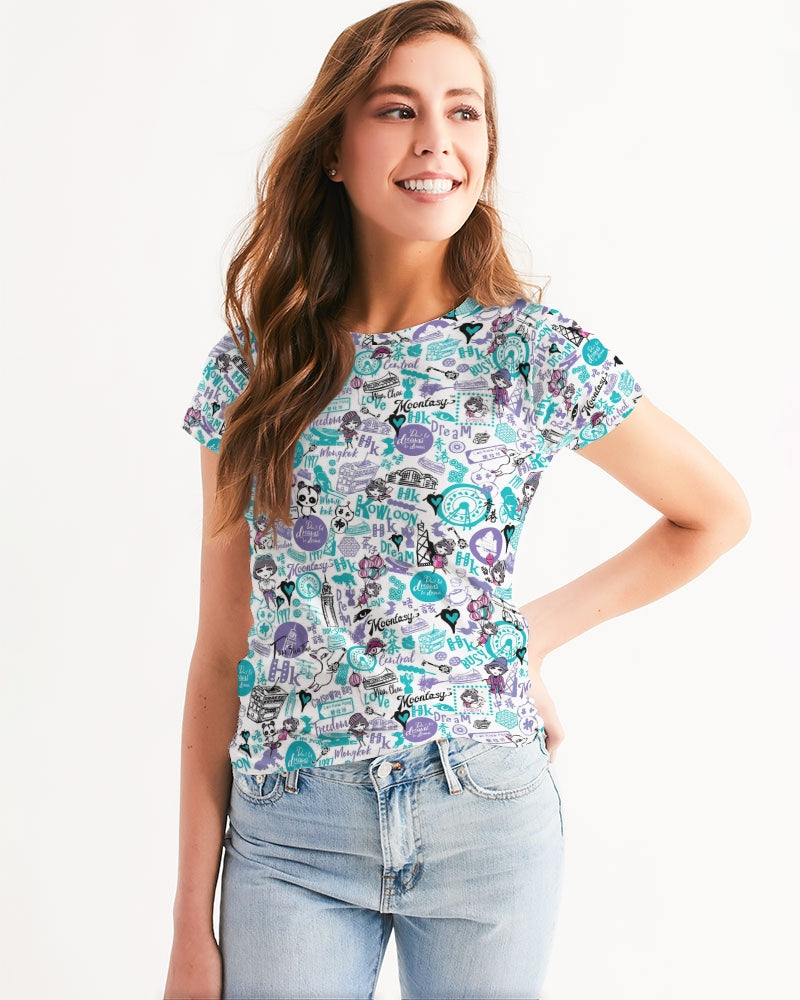 Hong Kong Pattern Women's Tee (Blue and White)