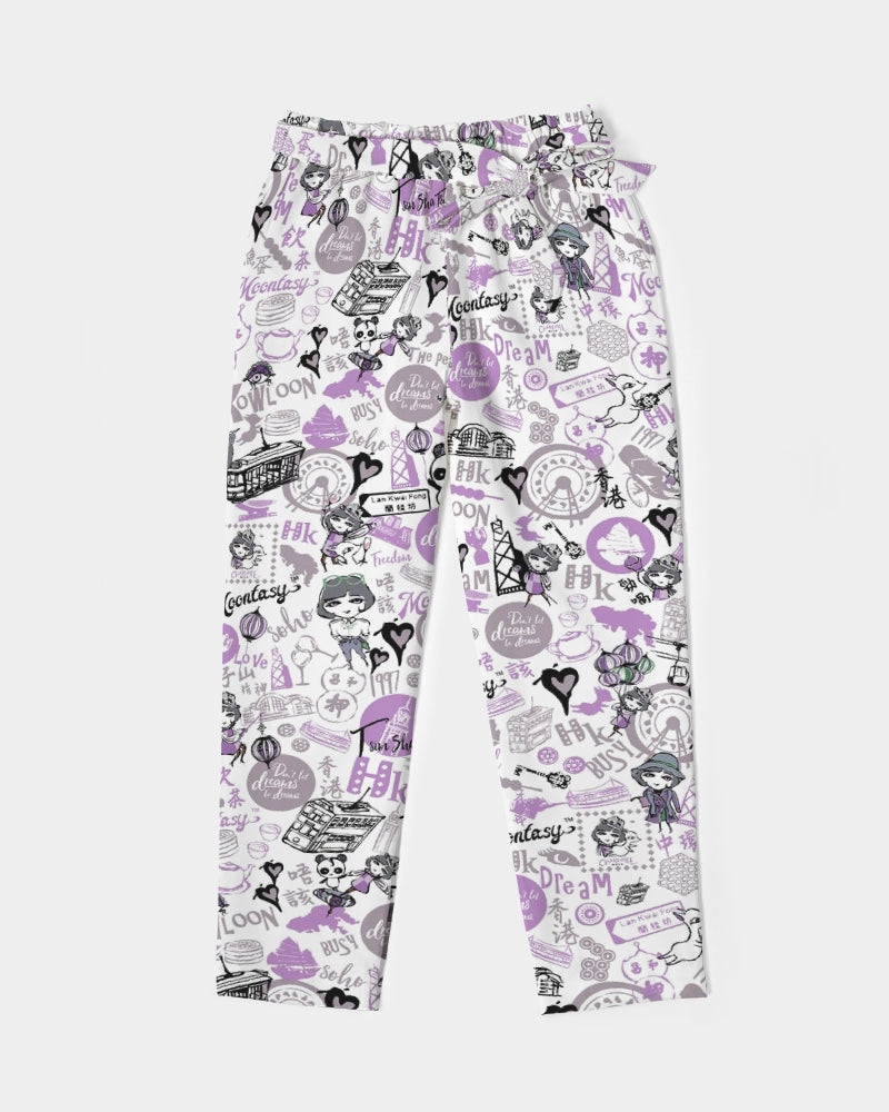 Hong Kong Pattern (Lavender | Purple) Women's Belted Tapered Pants