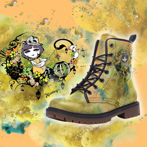 Golden Whimsy Combat Boots| Yellow Vegan Leather