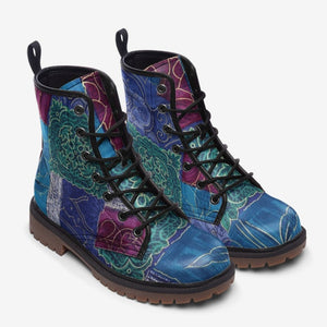 Quaint Blue Floral Pattern Vegan Leather Boots