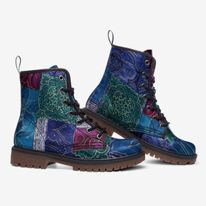 Quaint Blue Floral Pattern Vegan Leather Boots