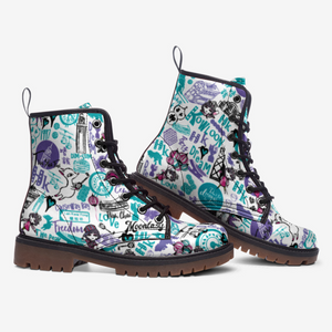 Hong Kong Pattern Vegan Leather Boots (Blue)