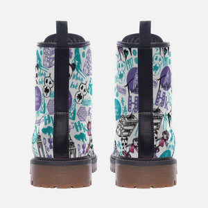 Hong Kong Pattern Vegan Leather Boots (Blue)