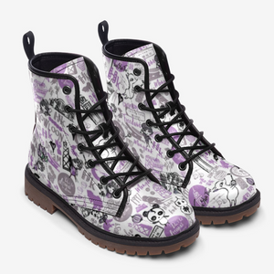 Hong Kong Pattern Vegan Leather Boots (Purple)