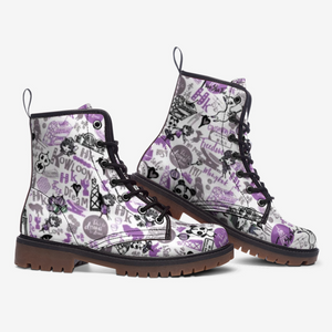 Hong Kong Pattern Vegan Leather Boots (Purple)