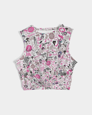 Hong Kong Pattern Women's Twist-Front Tank(Pink and White)