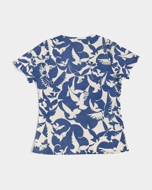 Pigeons Pattern Women's Tee (Blue and Beige)