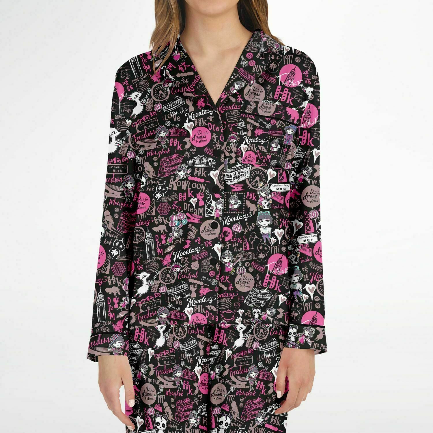 Hong Kong Pattern Luxury Satin Pajamas