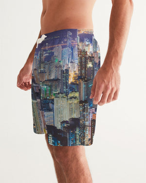 Hong Kong Night View Men's Swim Trunk (Black and Grey)